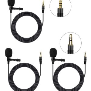 HUACAM Lavalier Lapel Microphone, Portable Collar Clip Mic Compatible with iPhone Android Smartphone Amplifier Podcast PC/Laptop, Hands Free Mic Recording Mic for YouTube,Interview,Video (3 Packs)