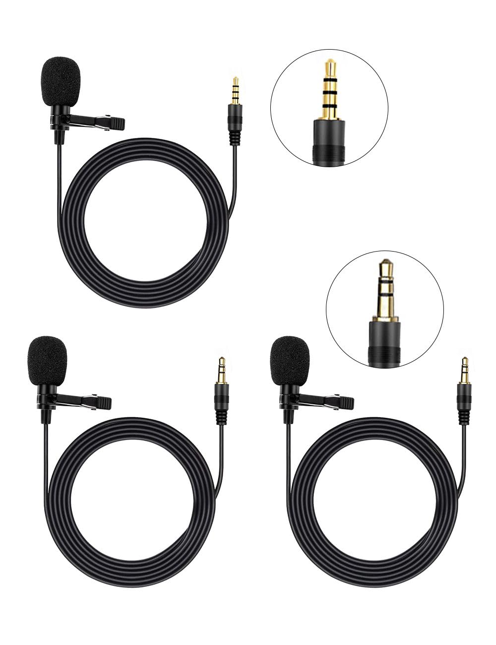 HUACAM Lavalier Lapel Microphone, Portable Collar Clip Mic Compatible with iPhone Android Smartphone Amplifier Podcast PC/Laptop, Hands Free Mic Recording Mic for YouTube,Interview,Video (3 Packs)