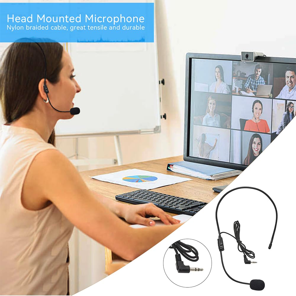 HUACAM Set of 2 Headset Microphone, Flexible Wired Boom for Voice Amplifier,Teachers, Speakers, Coaches, Presentations, Seniors and More