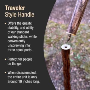 Brazos Handcrafted Wood Walking Stick, Twisted Oak, Traveler Style, for Men & Women, Made in the USA, Brown, 55"