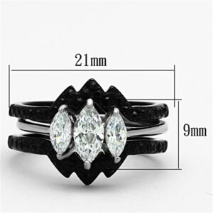 Marimor Jewelry His Hers 4 Piece Black Ion Plated Stainless Steel Wedding Engagement Ring Band Set Women's Size 08 Men's 08mm Size 10