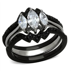 Marimor Jewelry His Hers 4 Piece Black Ion Plated Stainless Steel Wedding Engagement Ring Band Set Women's Size 08 Men's 08mm Size 10