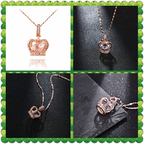 TIDOO Crown Jewelry Womens Queen and Pendant Necklace 3 Lays Rose Gold/Platinum Plated With Austrain Crystals