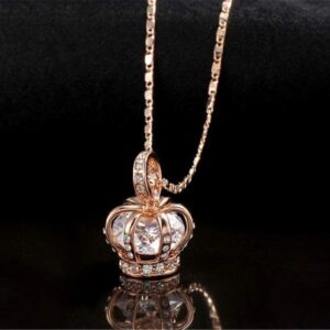 TIDOO Crown Jewelry Womens Queen and Pendant Necklace 3 Lays Rose Gold/Platinum Plated With Austrain Crystals