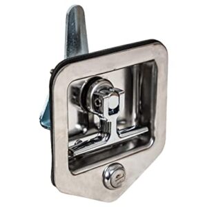 Buyers Products L8855 Locking T-Handle Latch, Polished Stainless Steel Latch w/Gasket, Blind Studs & Two Keys, Flush Mount, for Truck Bed Tool Boxes, Trailer Doors, RVs, Campers, Truck Cap Latch