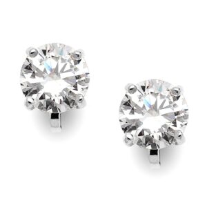 mariell cubic zirconia crystal wedding clip on stud earrings for women, 2 carat cz jewelry for brides