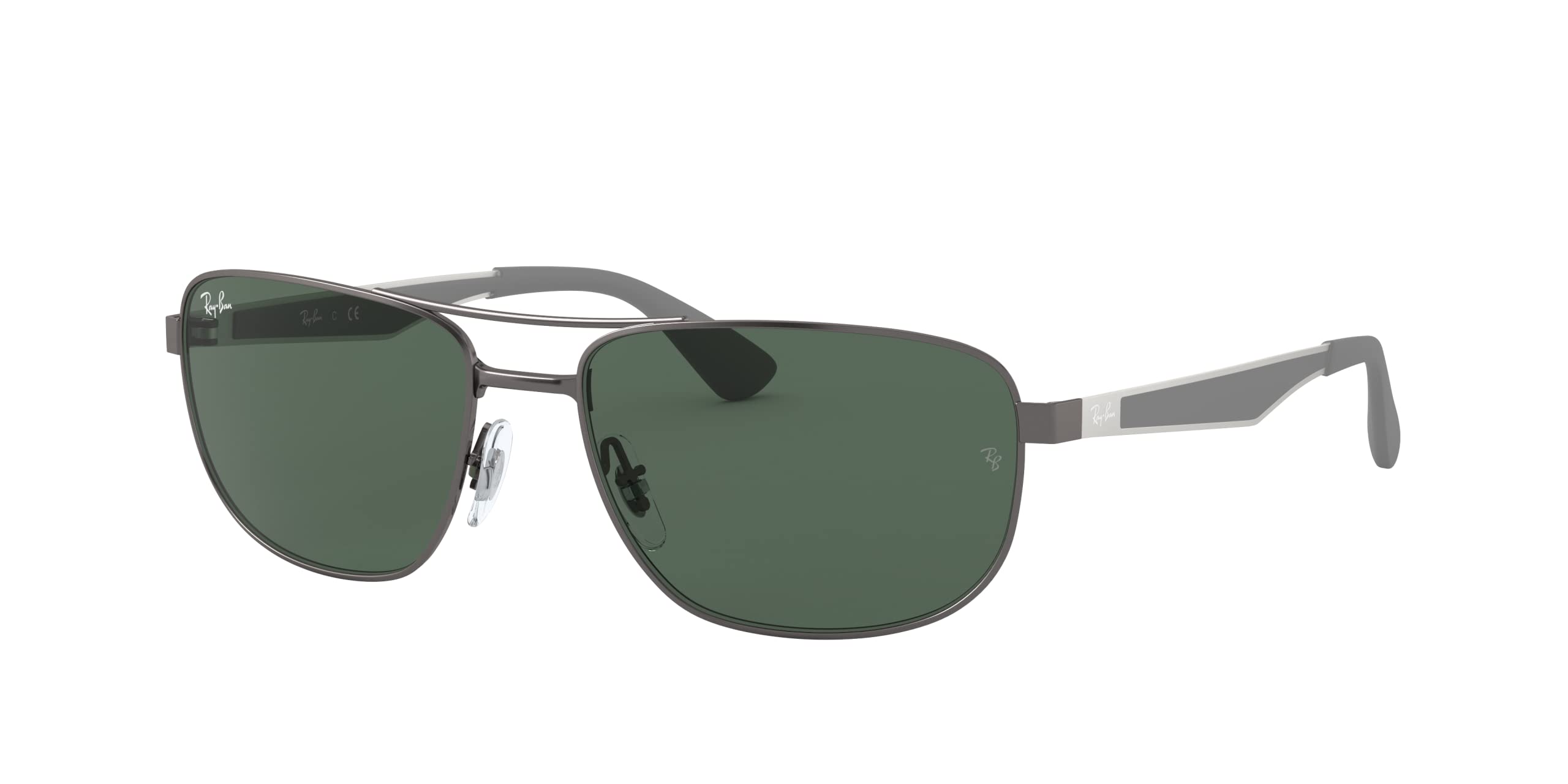 Ray-Ban Men's RB3528 Square Sunglasses, Matte Gunmetal/Dark Green, 61 mm