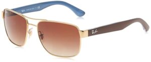 ray-ban men's rb3530 square sunglasses, gold/brown gradient dark brown, 58 mm + 1