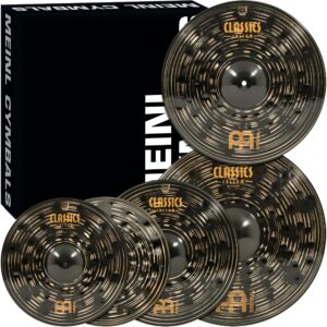 Meinl Cymbal Set Box Pack with 14” Hihats, 20” Ride, 16” Crash, Plus a FREE 18” Crash – Classics Custom Dark – Made In Germany, TWO-YEAR WARRANY (CCD460+18)