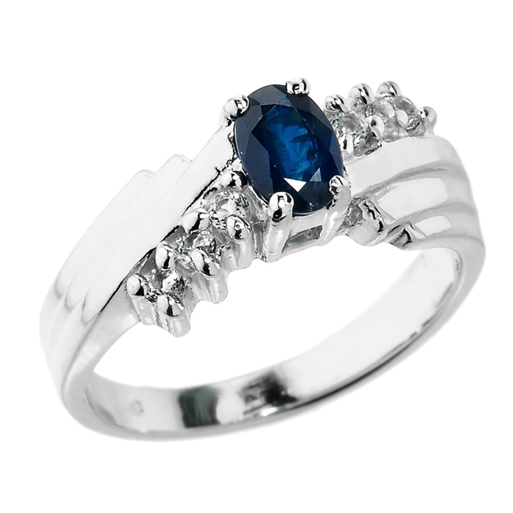 gemstone rings Polished 925 Sterling Silver White Topaz-Accented Layered Band 7-Stone Blue Sapphire Ring (10)