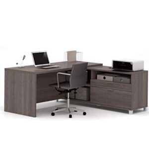 BESTAR Pro-Linea L-Shaped Office Desk, 72W, Bark Grey