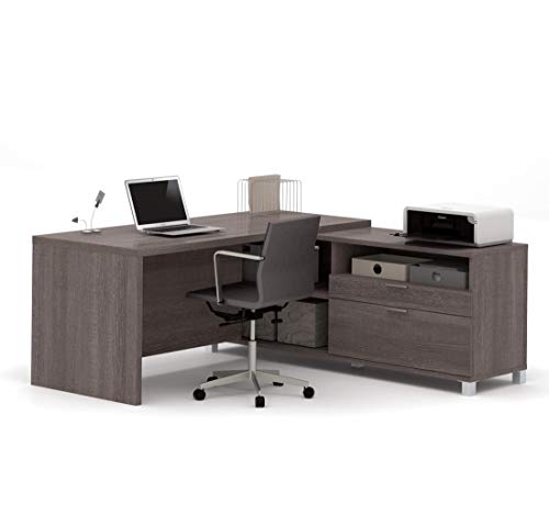 BESTAR Pro-Linea L-Shaped Office Desk, 72W, Bark Grey