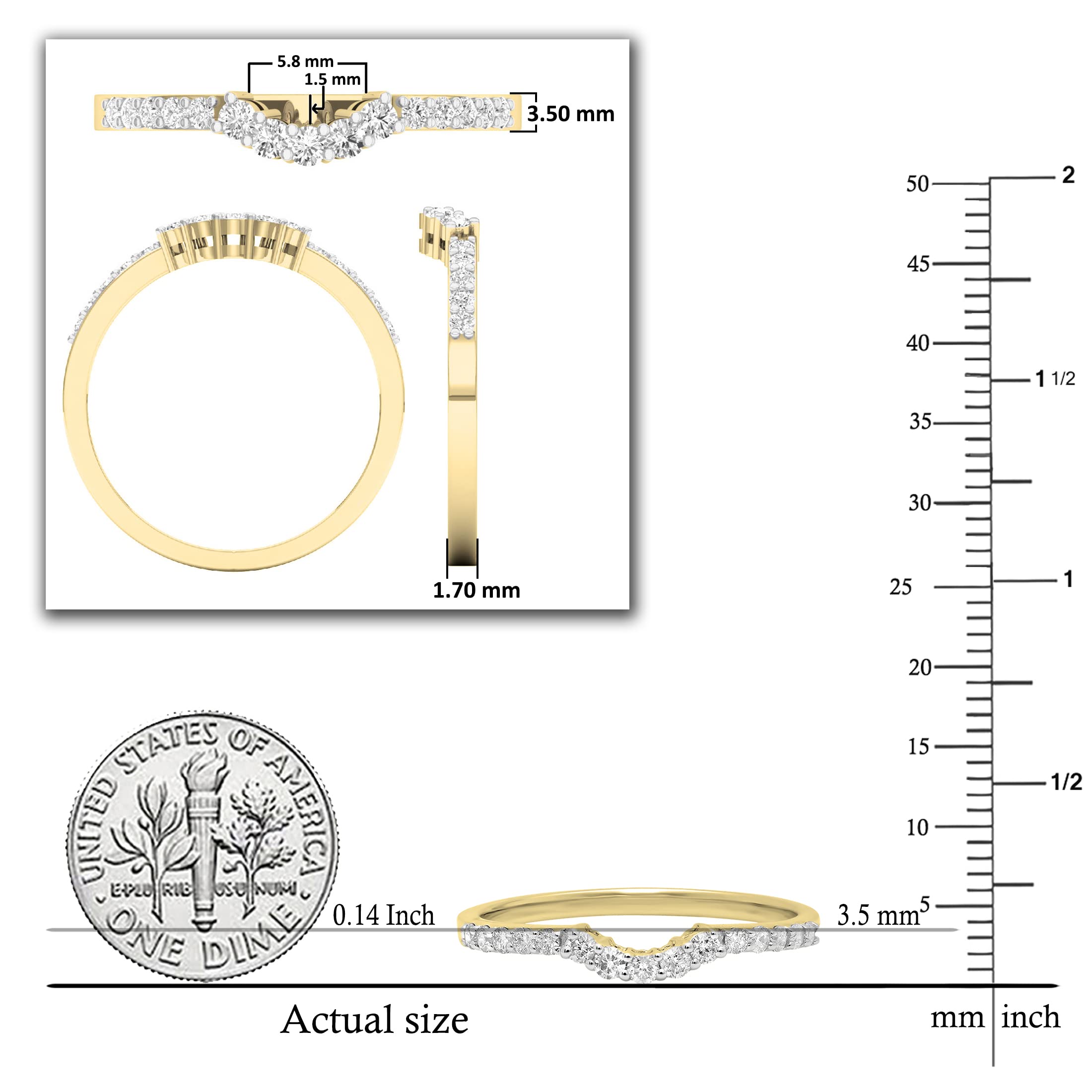 Dazzlingrock Collection 0.30 Carat (ctw) 14K Round Diamond Ladies Wedding Stackable Guard Ring 1/3 CT, Yellow Gold, Size 7