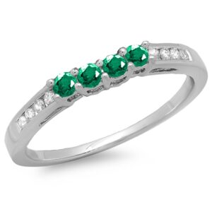 Dazzlingrock Collection 14K Round Emerald & Diamond Women Bridal Anniversary Wedding Band Ring, White Gold, Size 6