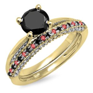 Dazzlingrock Collection Round Ruby & Black Diamond Solitaire Wedding Ring Set in 10K Yellow Gold, Size 10