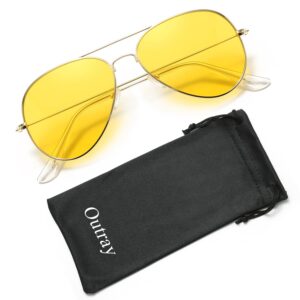 Outray Night Vision Polarized Aviator Sunglasses for Driving (Gold Frame/Yellow Lens, Yellow)