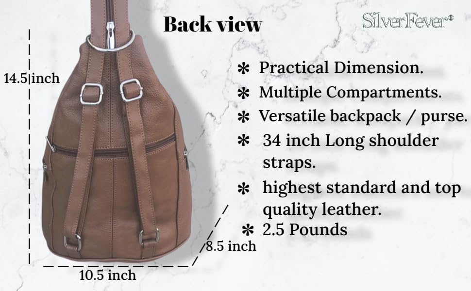 SILVERFEVER Women's Medium Backpacks Genuine Leather Backpack Purse Sling Organizer (Cffee Brown)