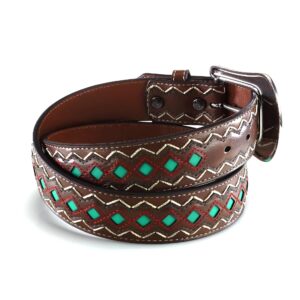 Ariat Women's Blue Diamond Inlay Center Belt, Brown, Small