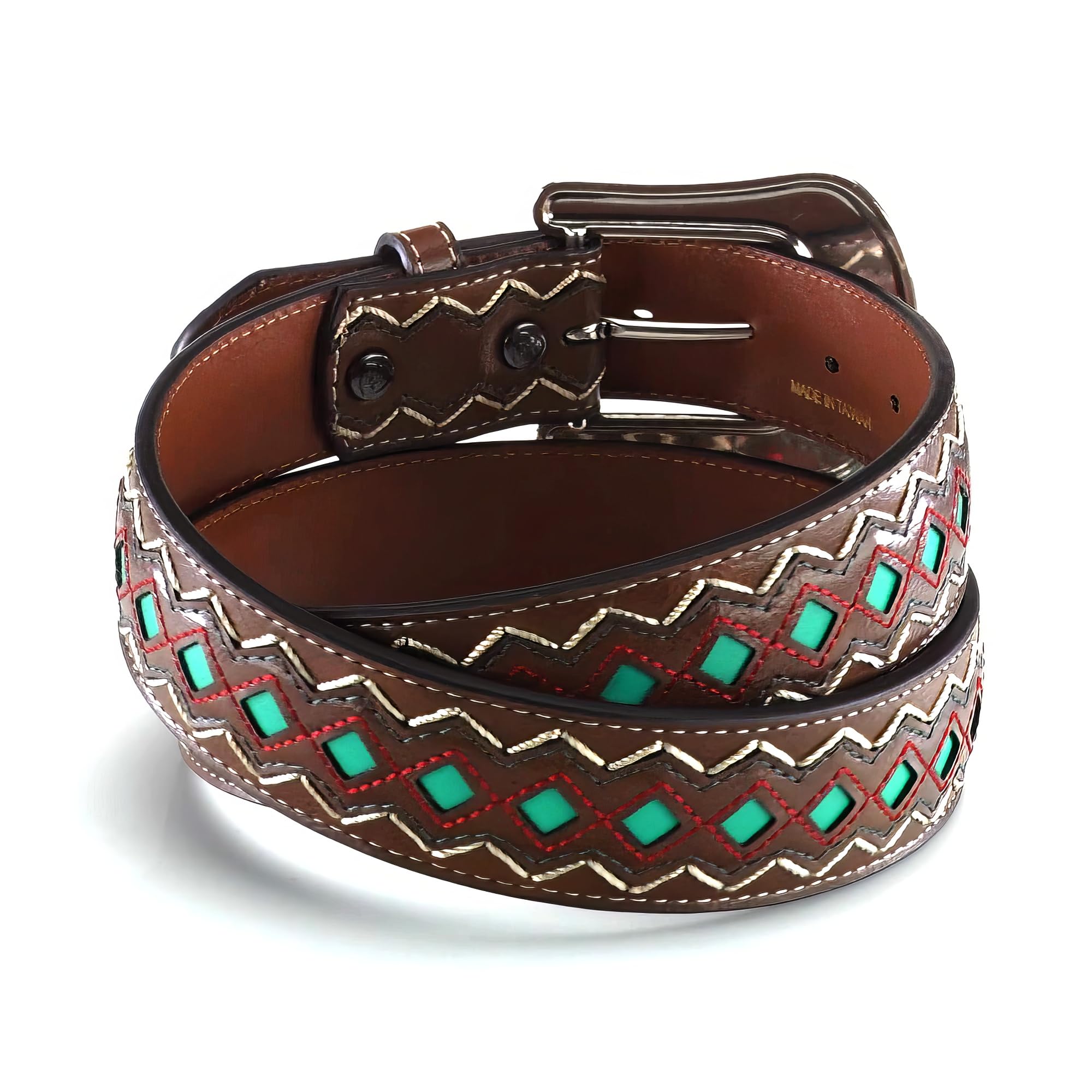 Ariat Women's Blue Diamond Inlay Center Belt, Brown, Small