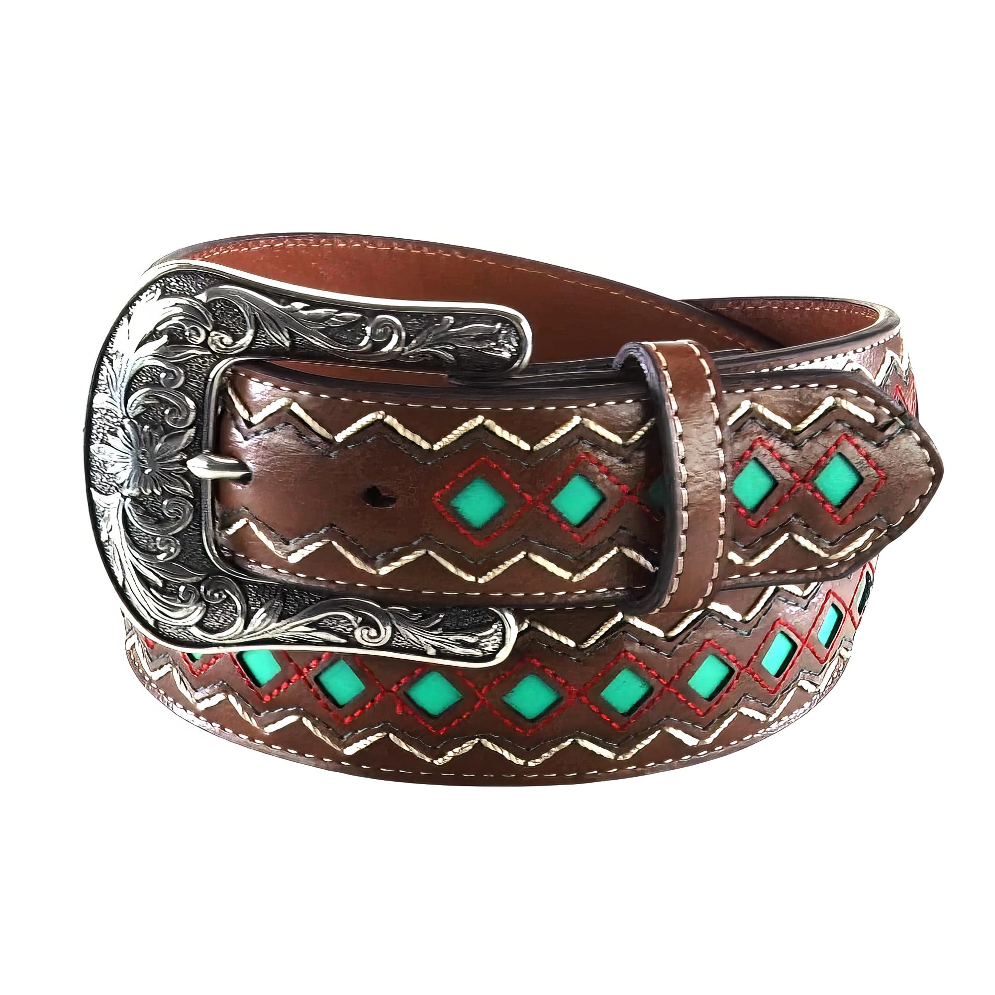 Ariat Women's Blue Diamond Inlay Center Belt, Brown, Extra Large