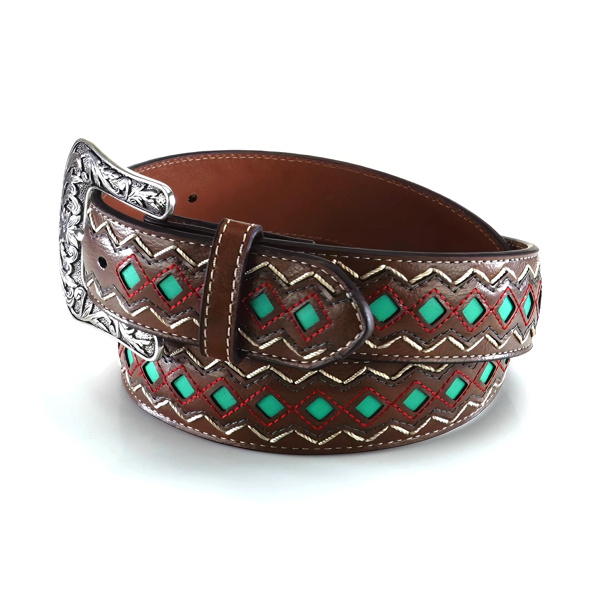 Ariat Women's Blue Diamond Inlay Center Belt, Brown, Extra Large