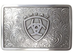 ariat men's rectangle filagree shield buckle, silver, one size