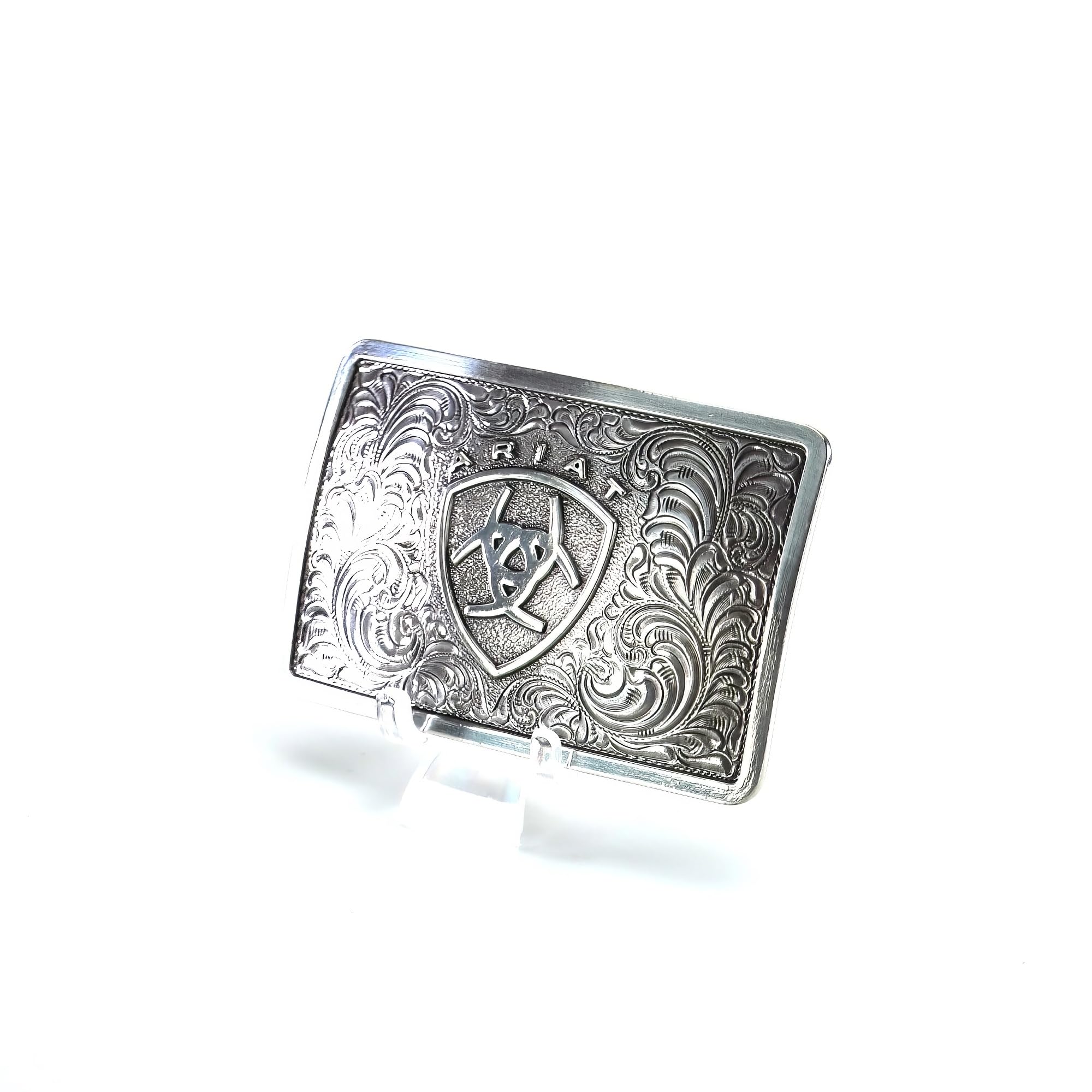 Ariat Men's Rectangle Filagree Shield Buckle, Silver, One Size