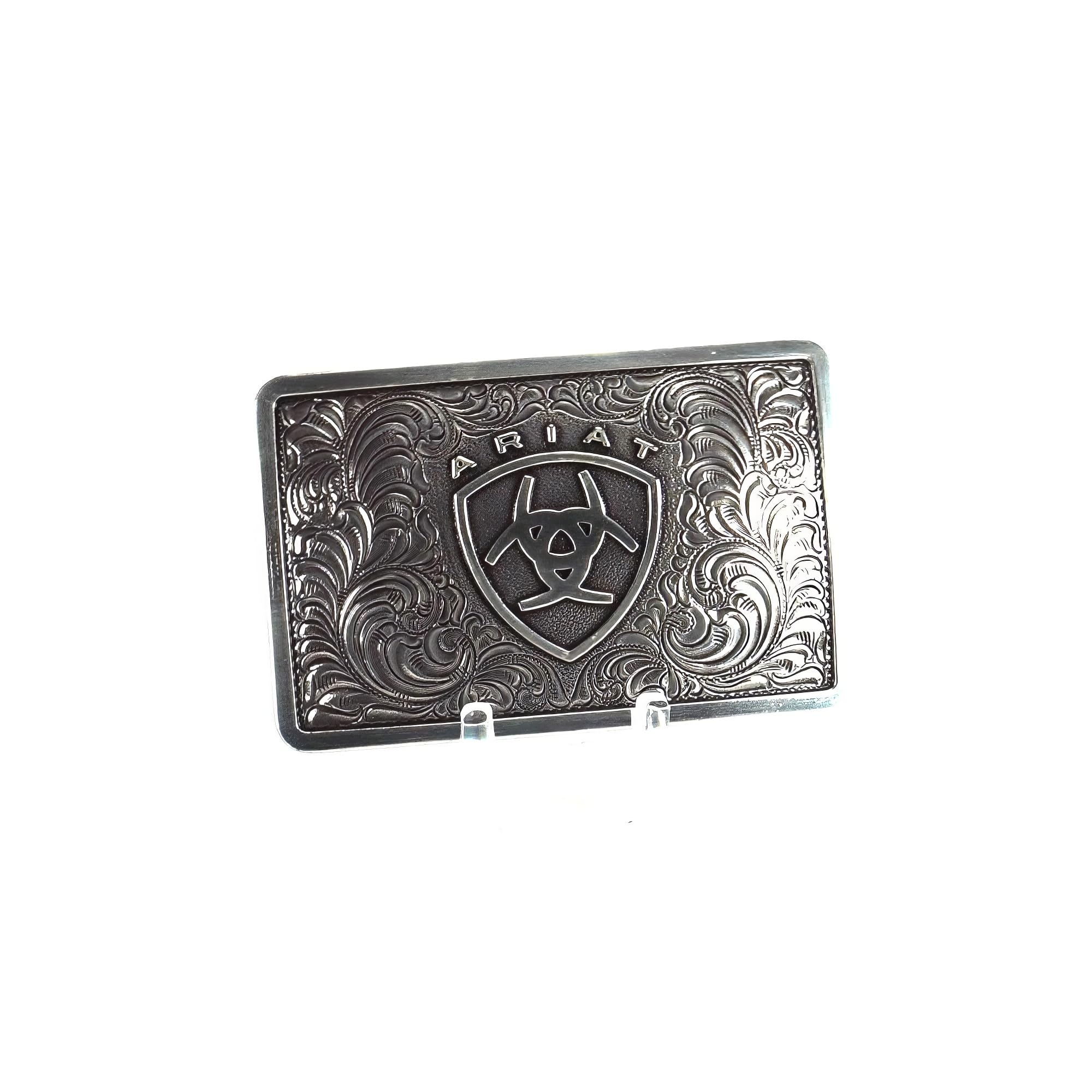 Ariat Men's Rectangle Filagree Shield Buckle, Silver, One Size