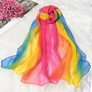 GOFINEE Women Soft Chiffon Multi-Colored Long Neck Scarf Head Hair Wrap Rainbow