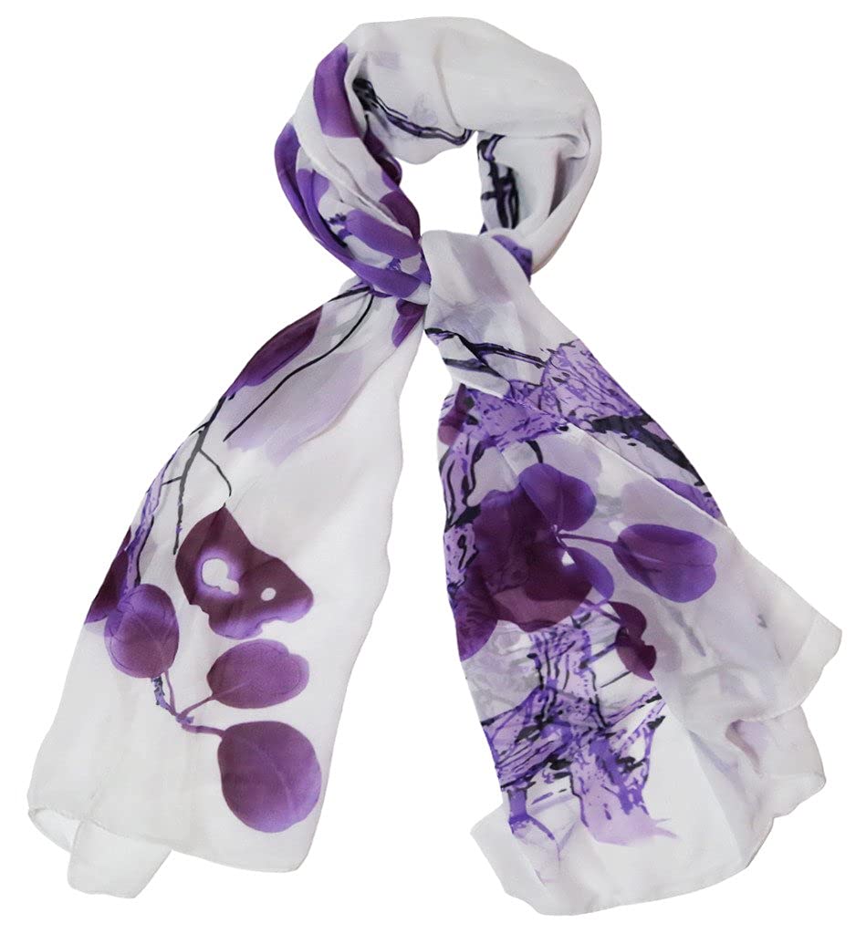 GOFINEE Women Chiffon Long Neck Scarf Head Hair Wrap Soft Lightweight Grape