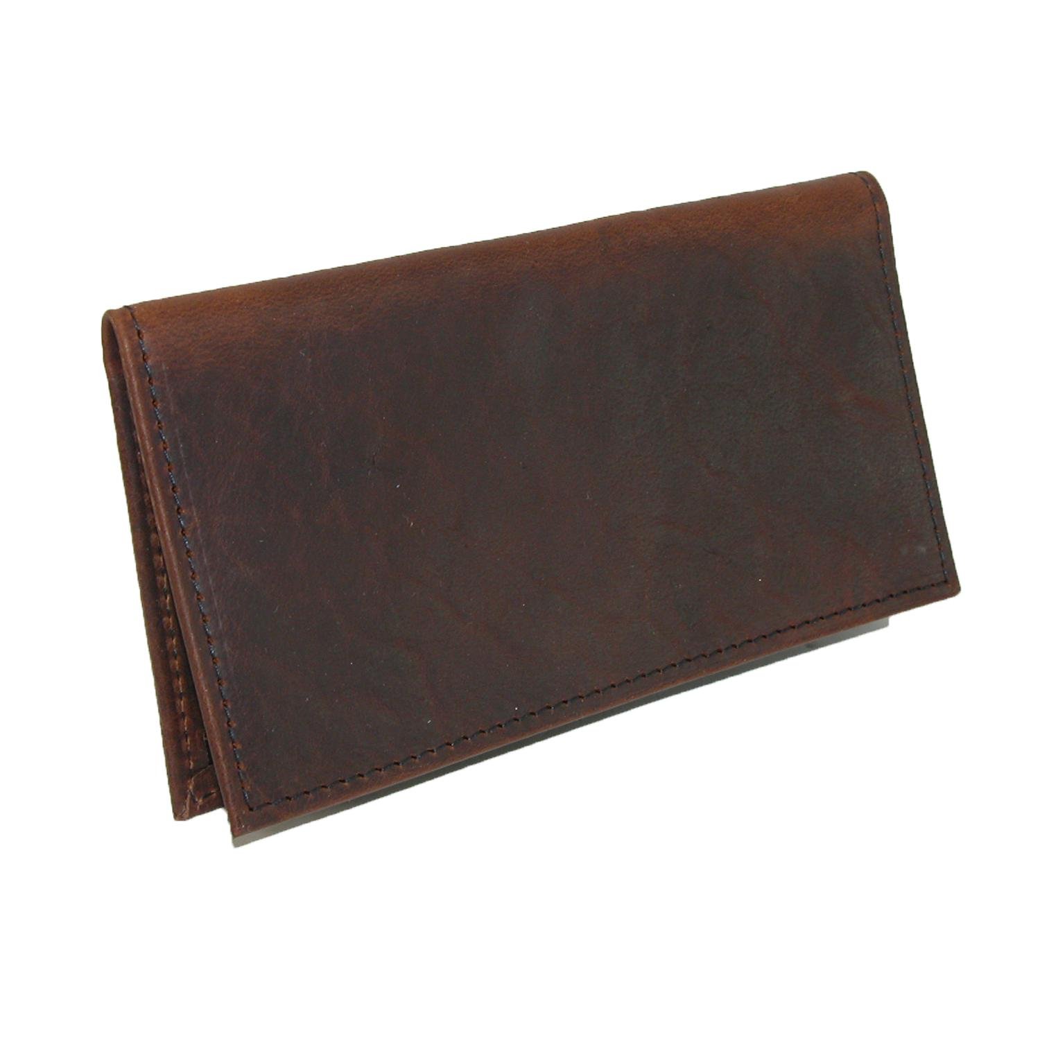 Boston Leather Unisex Textured Bison Leather Checkbook Cover, Dark Pecan