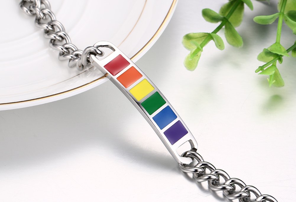 VNOX Jewelry Stainless Steel Rainbow Rubber Gay & Lesbian Pride Bracelet,Width 10mm,8"