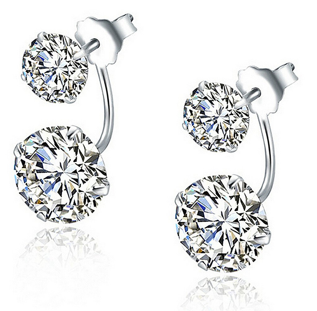 Infinite U 925 Sterling Silver Double Ball Earrings Jacket Front Back 2 in 1 Stud Earrings (A)