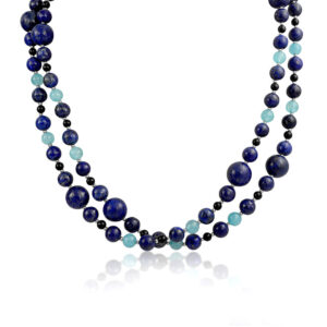 bling jewelry long wrap around layer blue shades aqua quartz blue lapis black onyx gemstone ball bead strand necklace for women 40 inch