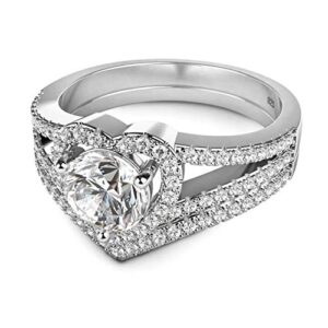 Metal Factory Sz 6 Sterling Silver 925 Cubic Zirconia CZ Heart Engagement Wedding Band Ring 2Pc Set