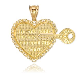 10k yellow gold textured charm key of my heart charm 2-piece pendant set