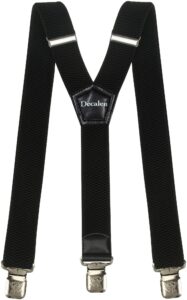 decalen mens suspenders wide adjustable and elastic braces y shape with very strong clips heavy duty (black)