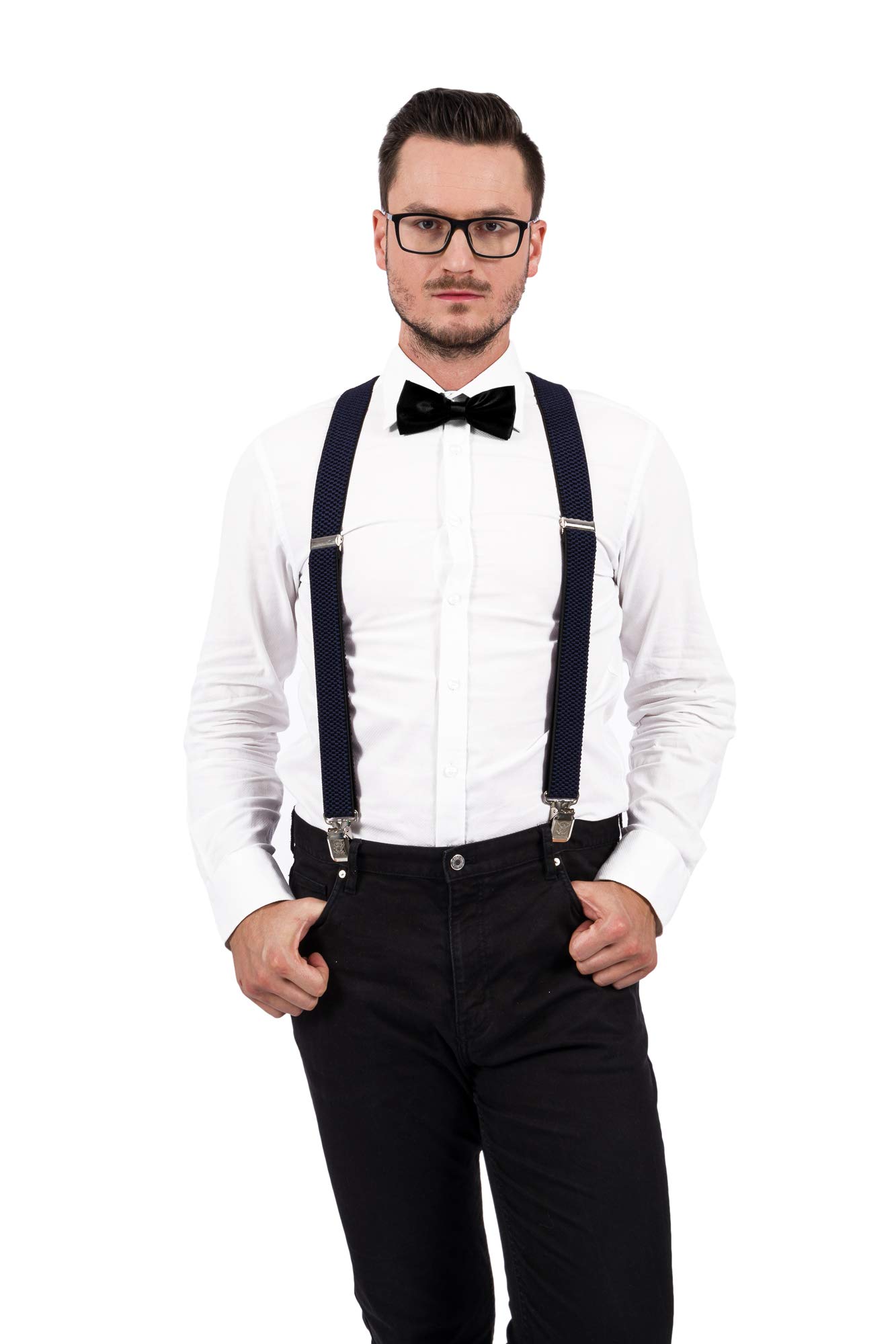 Decalen Mens Suspenders Wide Adjustable and Elastic Braces Y Shape with Very Strong Clips Heavy Duty (Black)