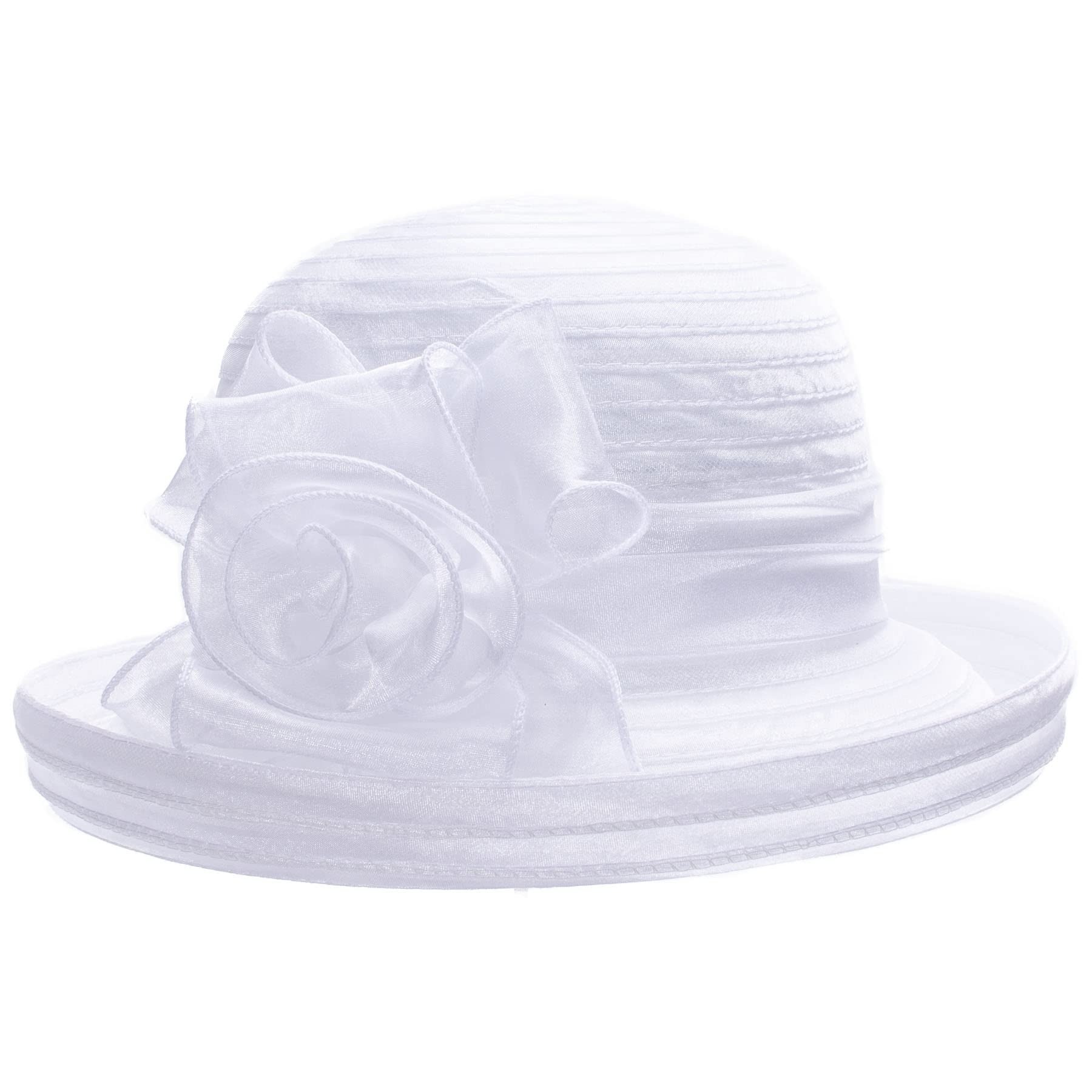 Pure Color 1920s Womens Summer Organza Bowler Sun Hat Derby Tea Party A267 (White)