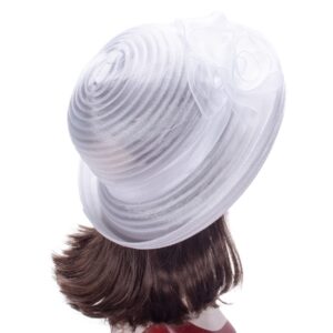 Pure Color 1920s Womens Summer Organza Bowler Sun Hat Derby Tea Party A267 (White)