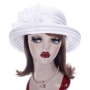 Pure Color 1920s Womens Summer Organza Bowler Sun Hat Derby Tea Party A267 (White)