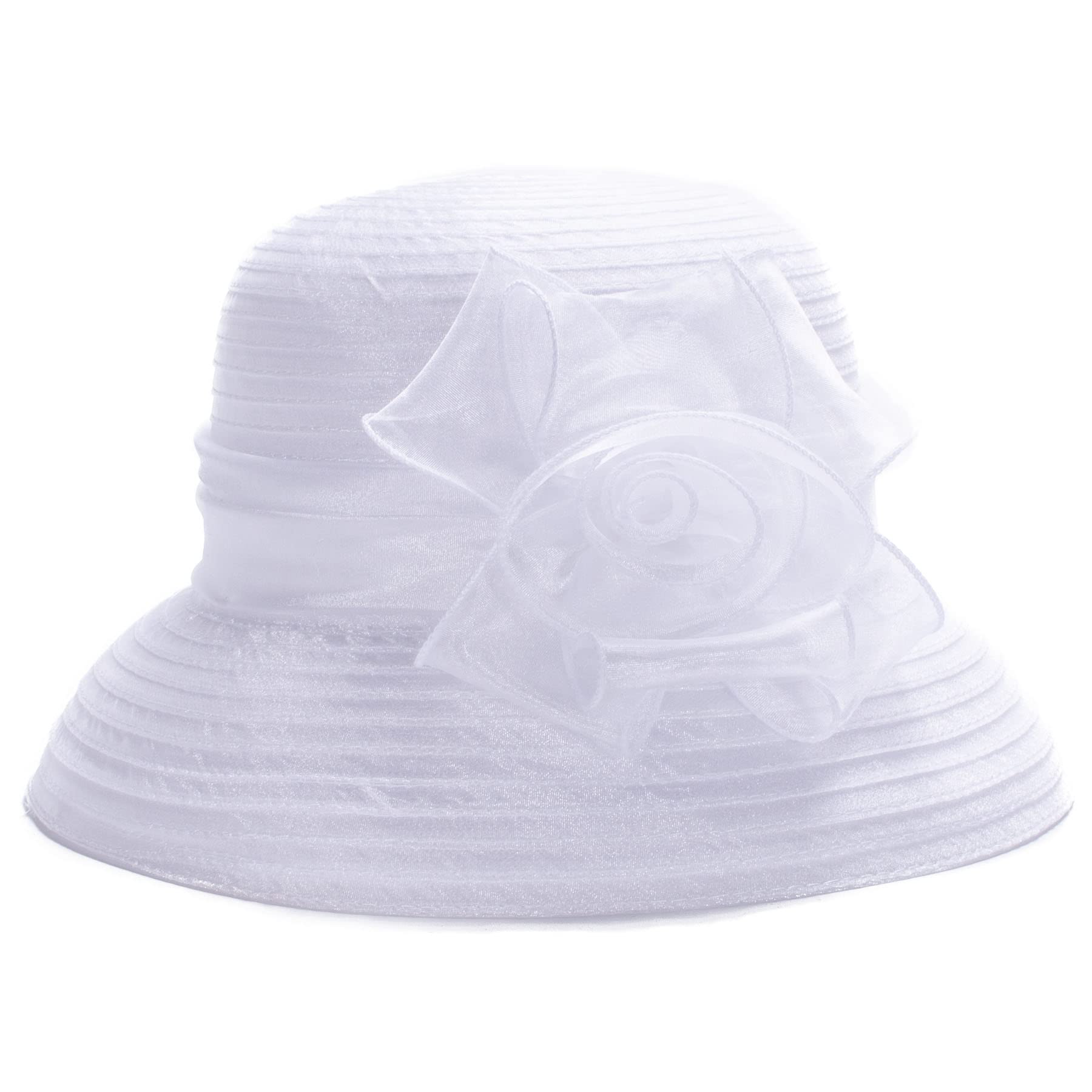 Pure Color 1920s Womens Summer Organza Bowler Sun Hat Derby Tea Party A267 (White)