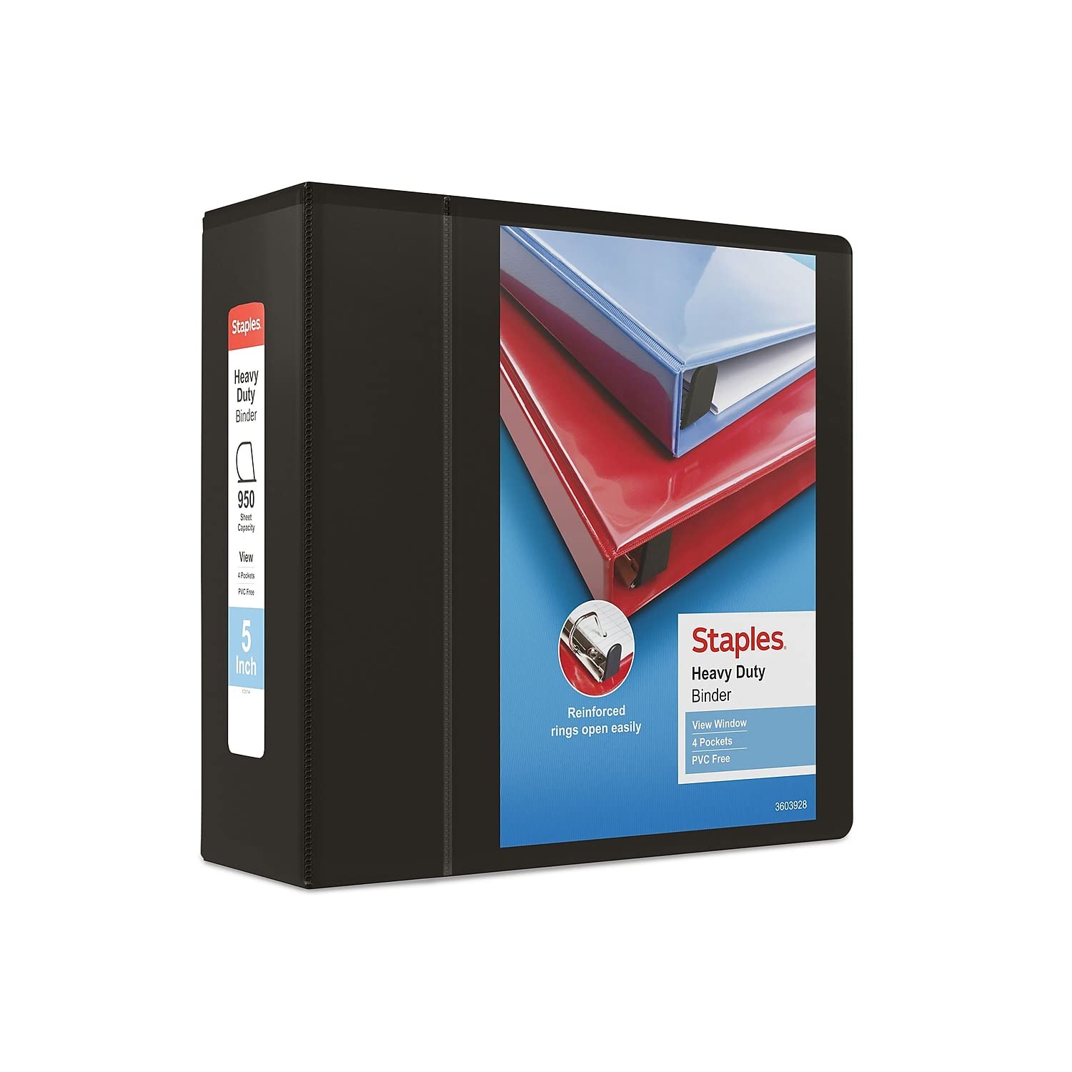 Staples 5 Inch Heavy-Duty View Binder with D-Rings, Black