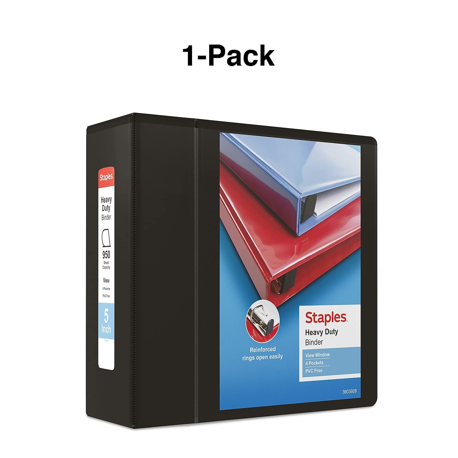 Staples 5 Inch Heavy-Duty View Binder with D-Rings, Black