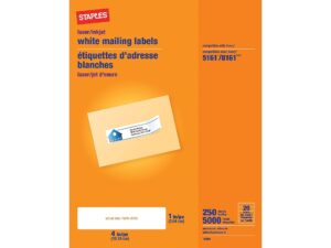 staples 489561 laser/inkjet address labels 1-inch x 4-inch bright white 20 labels/sheet