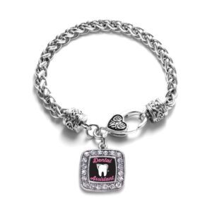 Inspired Silver - Dental Assistant Braided Bracelet for Women - Silver Square Charm Bracelet with Cubic Zirconia Jewelry