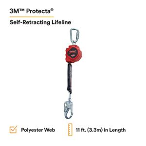 3M Protecta Rebel 3100426 Self Retracting Lifeline, Steel Swivel Snap Hook & Carabiner, 11', Black/Red