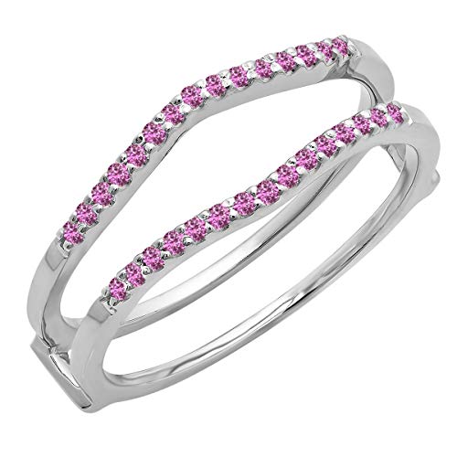 Dazzlingrock Collection Round Pink Sapphire Wedding Enhancer Guard Ring for Women in 14K White Gold, Size 6