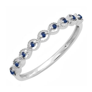 Dazzlingrock Collection Round Blue Sapphire 9 Stone Minimalist Stackable Wedding Ring for Women in 925 Sterling Silver, Size 8