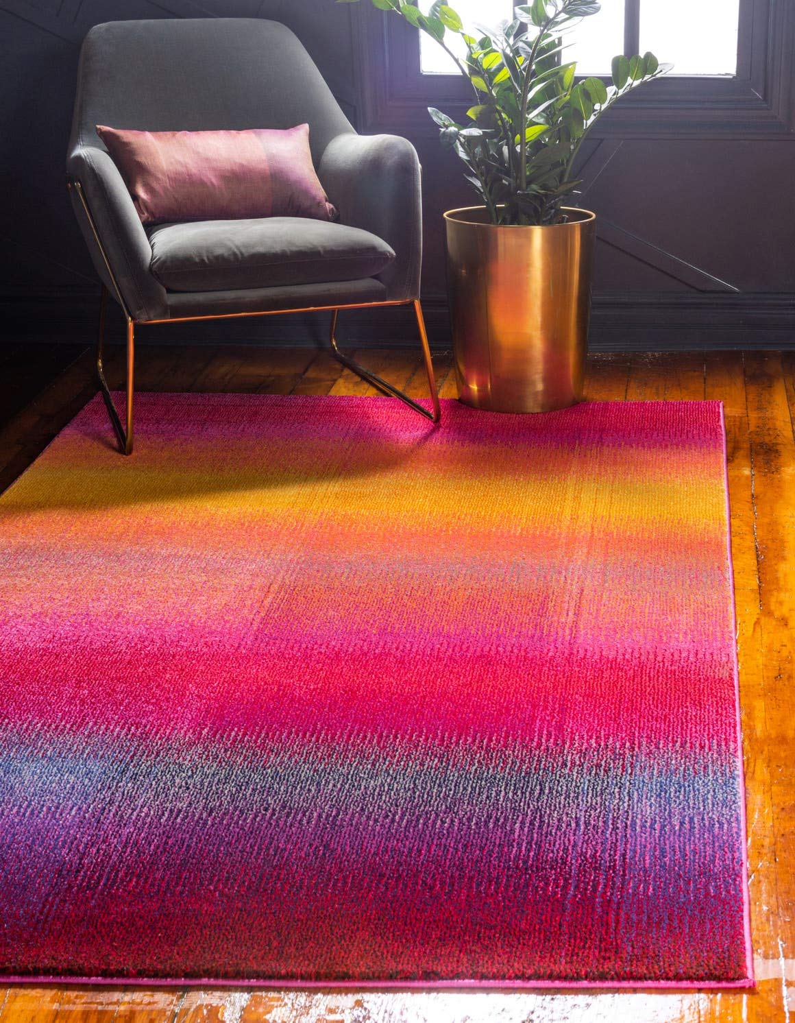 Unique Loom Estrella Collection, Gradient, Sunset, Abstract, Bright Colors Area Rug, 5 x 8 ft, Pink/Gold